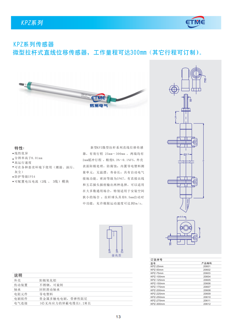 KPZ微型拉杆式直线位移传感器产品外观