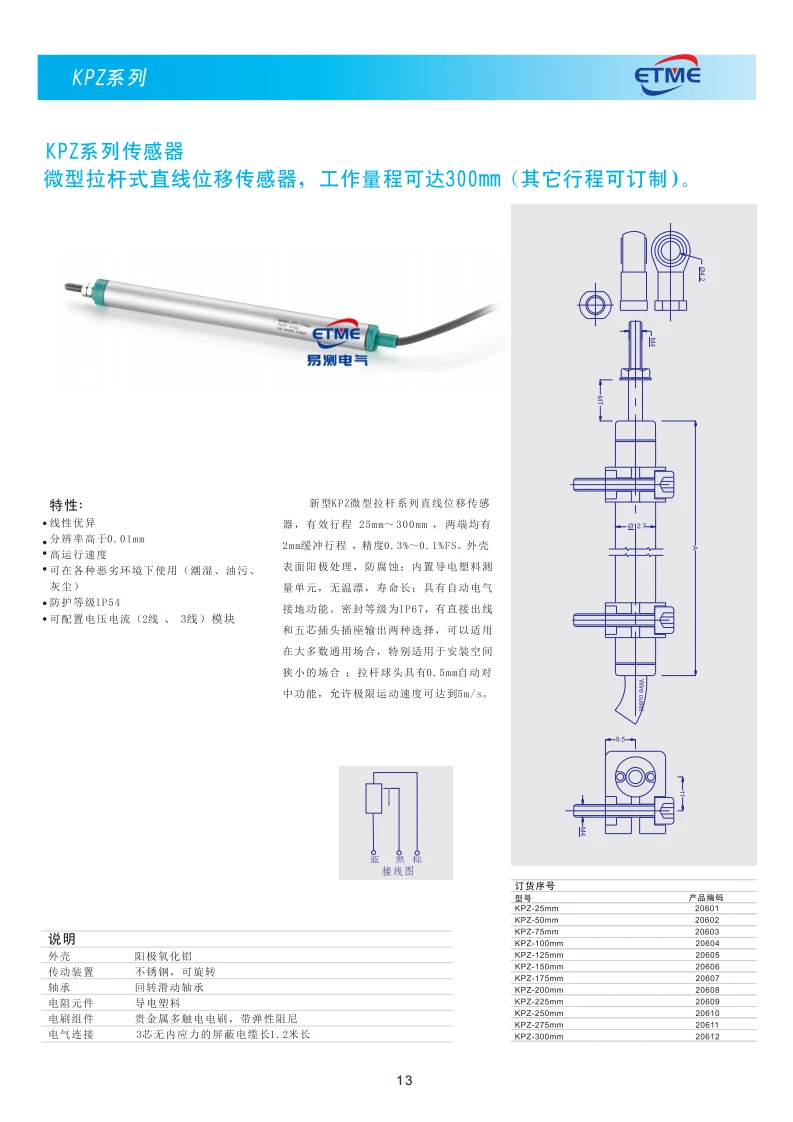 KPZ微型拉杆式直线位移传感器产品外观