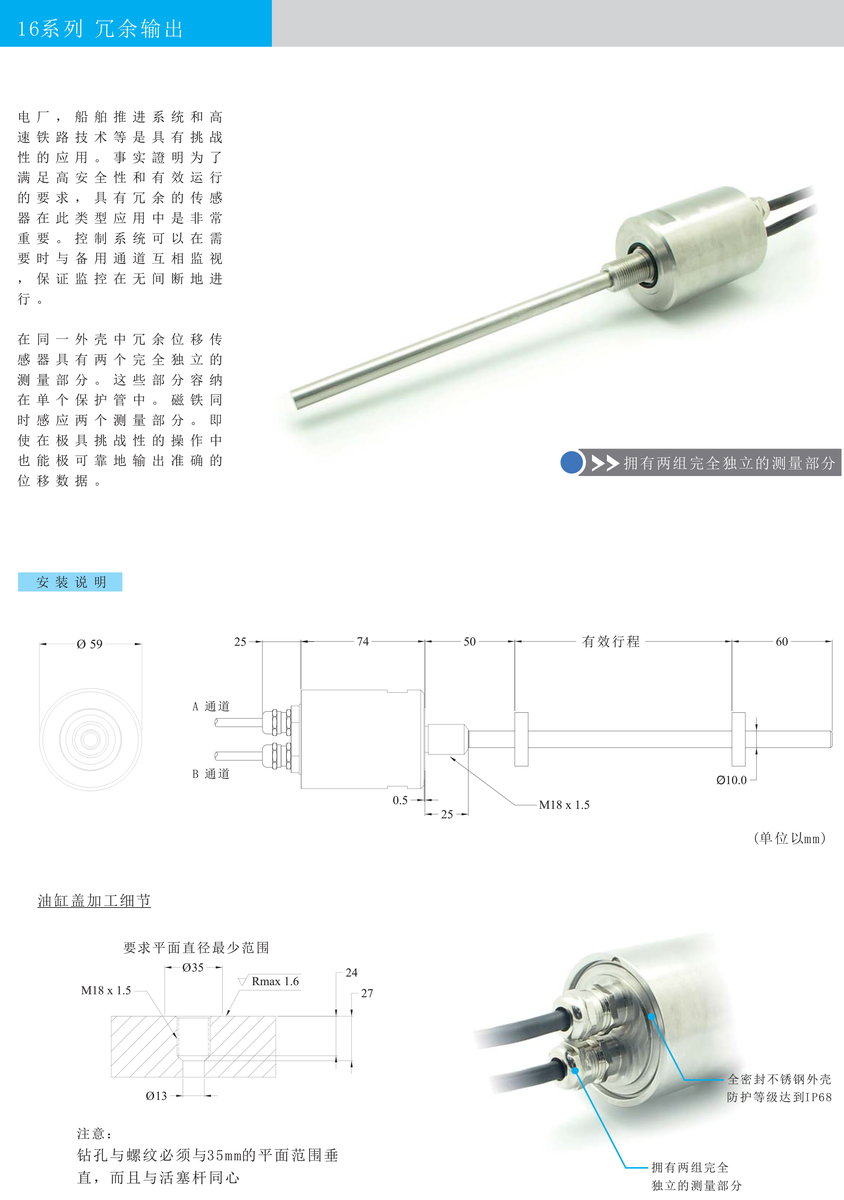 16R系列冗余设计磁致伸缩位移传感器