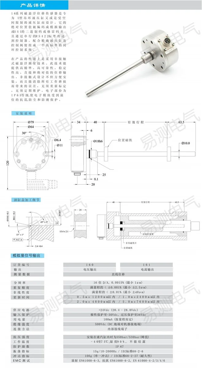 16系列磁致伸缩位移传感器技术规格参数表
