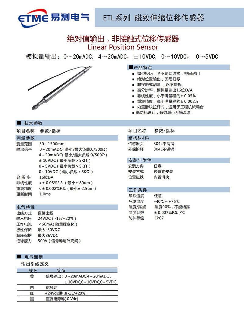 ETL铰接式磁致伸缩位移传感器外观图