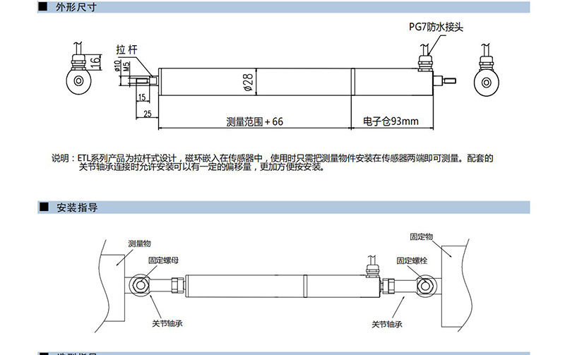 ETL铰接式磁致伸缩位移传感器安装图